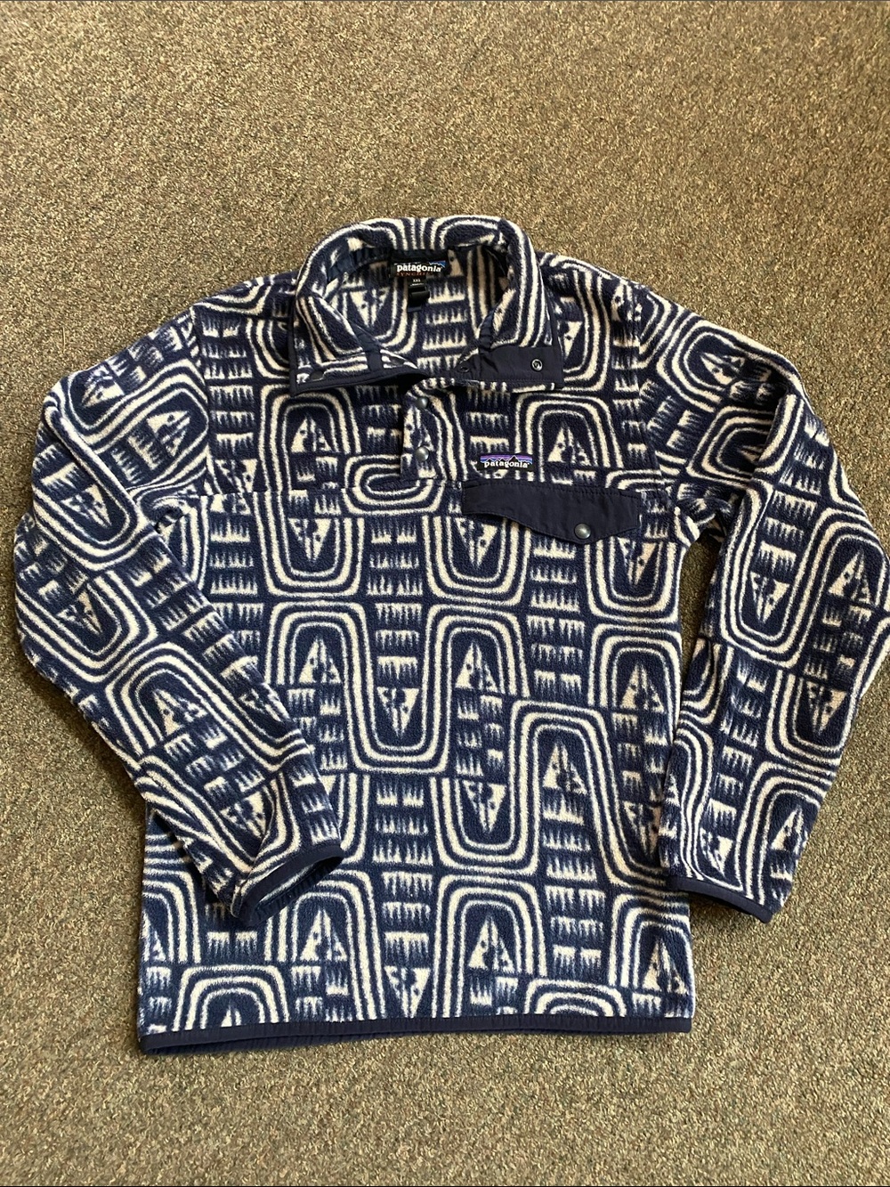Patagonia Kids Navy and White Patterned Snap Pullover